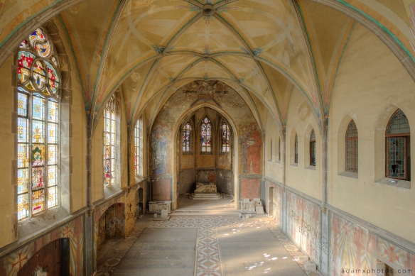 Upstairs balcony view of chapel Adam X Urbex UE Urban Exploration Germany Kent School Saint Sint St Jozefsheim chapel church abandoned derelict unused empty disused decay decayed decaying grimy grime